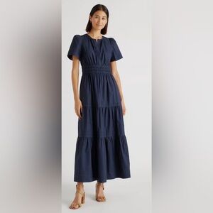 Quince 100% Organic Cotton Poplin Tiered Maxi Dress in Navy, Size Medium